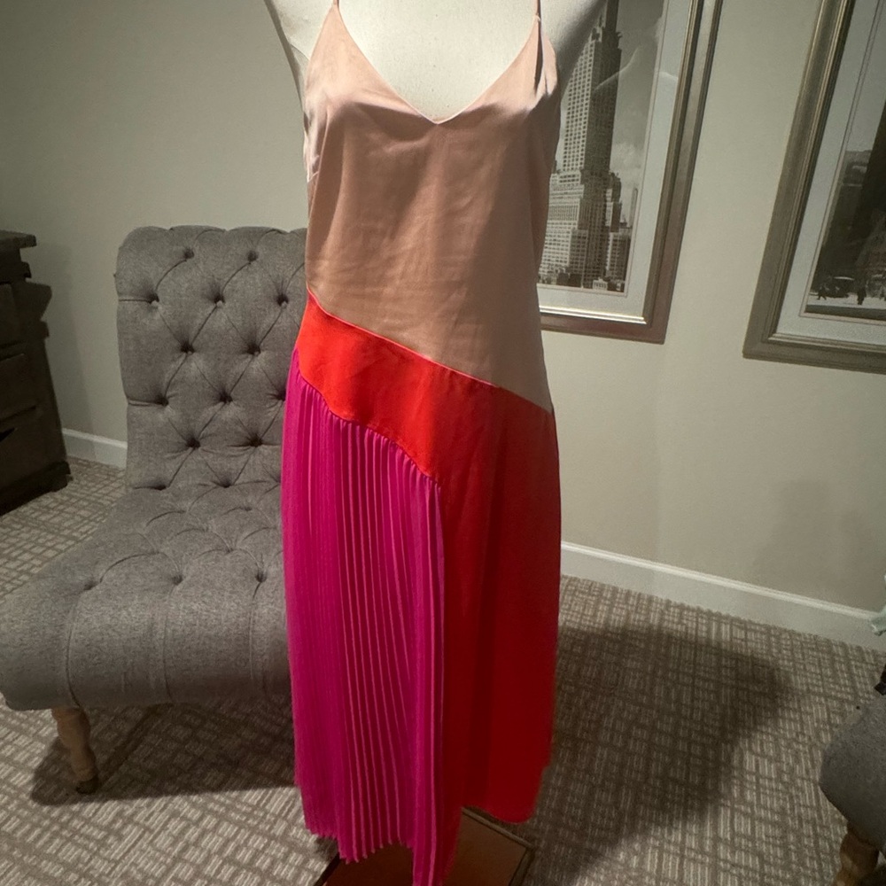 Bundle - Color blocked, pleated, satiny, flowy midi dresses! Price is for both.